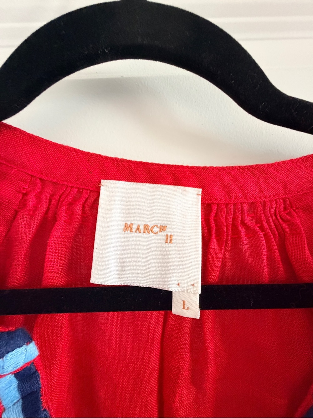 March 11 Red Embroidered Peasant Blouse with Blue Tassels - Picture 7 of 7